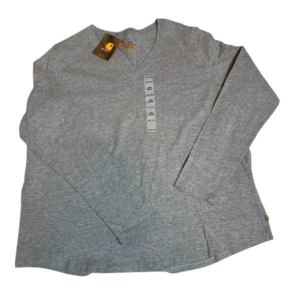 Carhartt Mens Heather Gray XXL Long Sleeve V-Neck Relaxed Fit Shirt - Picture 1 of 6